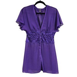 Cinema Etoile Seductivewear Purple Lace Sheer Robe and Chemise Set Medium